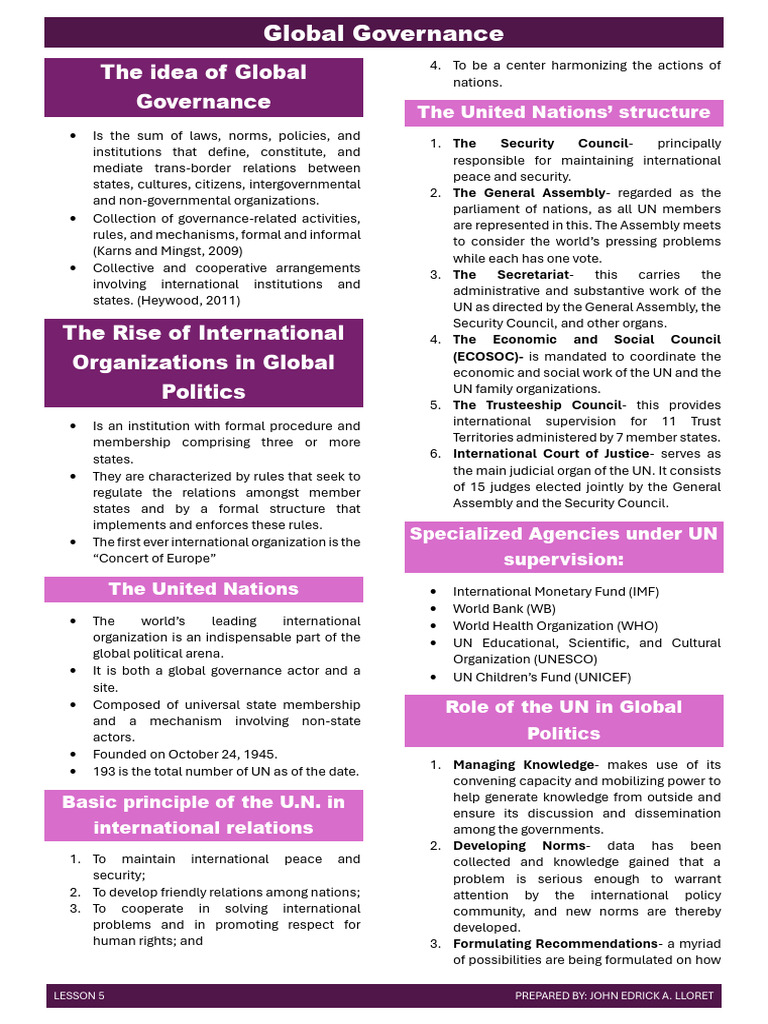 Understanding Global Governance and the UN | PDF | United Nations ...