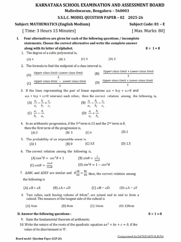 Maths Model Paper-2 Reduced Pages | PDF
