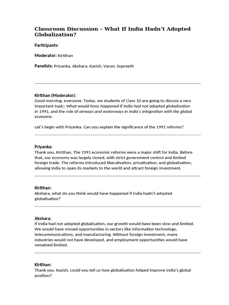 Classroom Discussion - What If India Hadn | PDF | Globalization | Transport