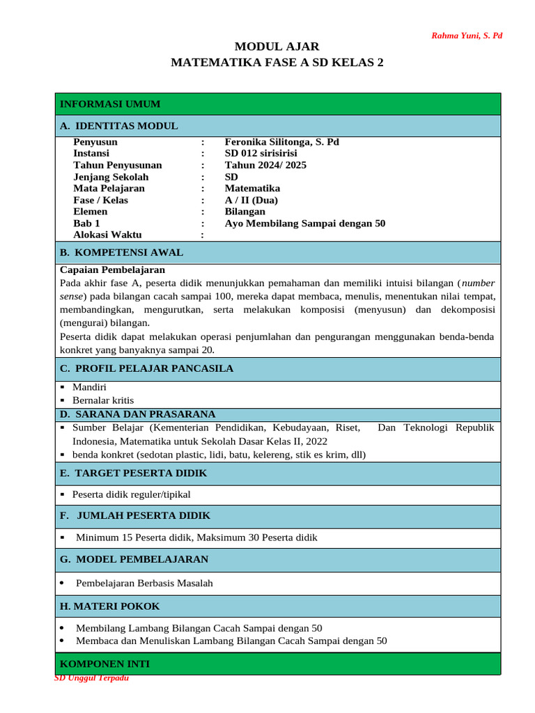 Modul Ajar Matematika Kelas 2 SD | PDF