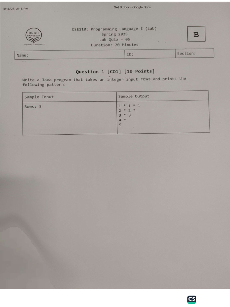 Lab Quiz 5 Question | PDF