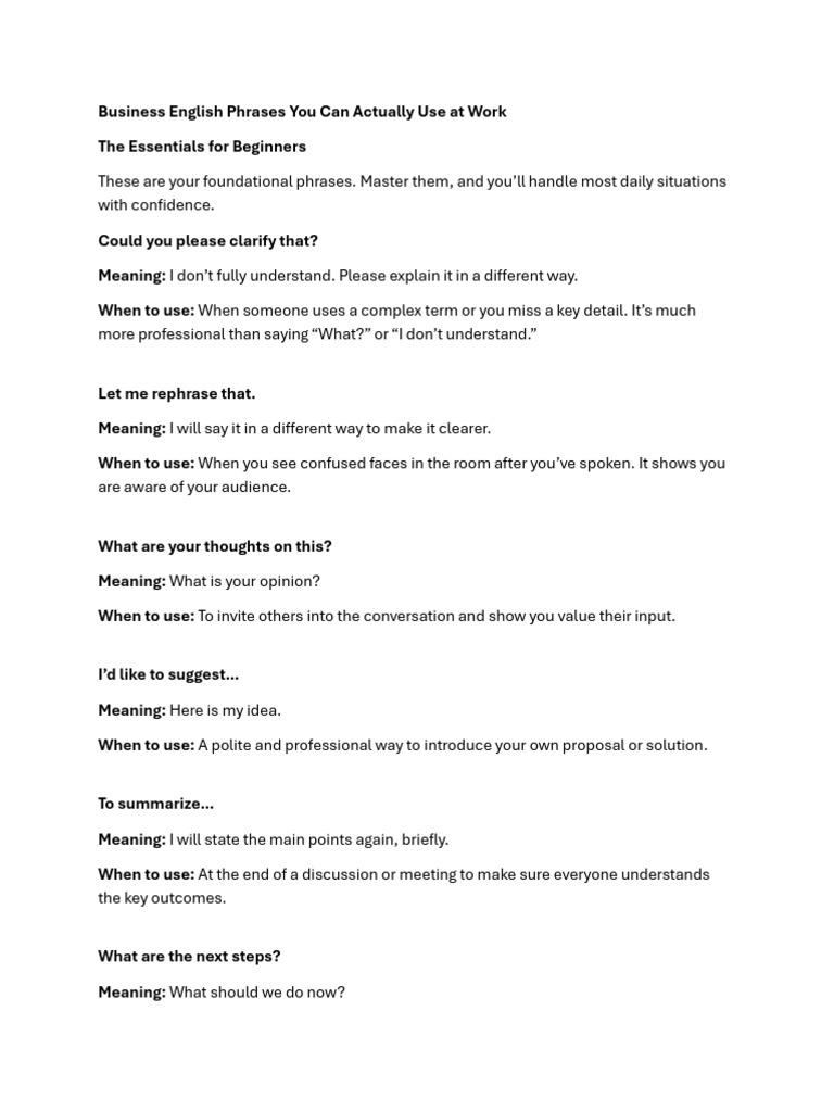 Essential Business English Phrases | PDF | Brainstorming | Human ...