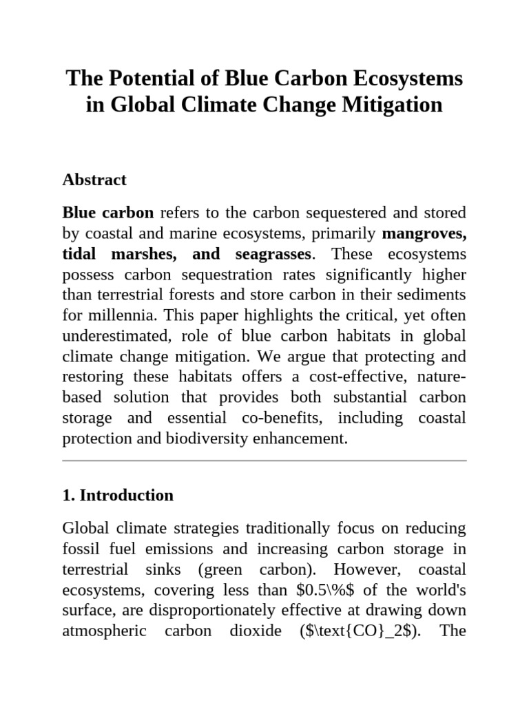 The Potential of Blue Carbon Ecosystems in Global Climate Change ...