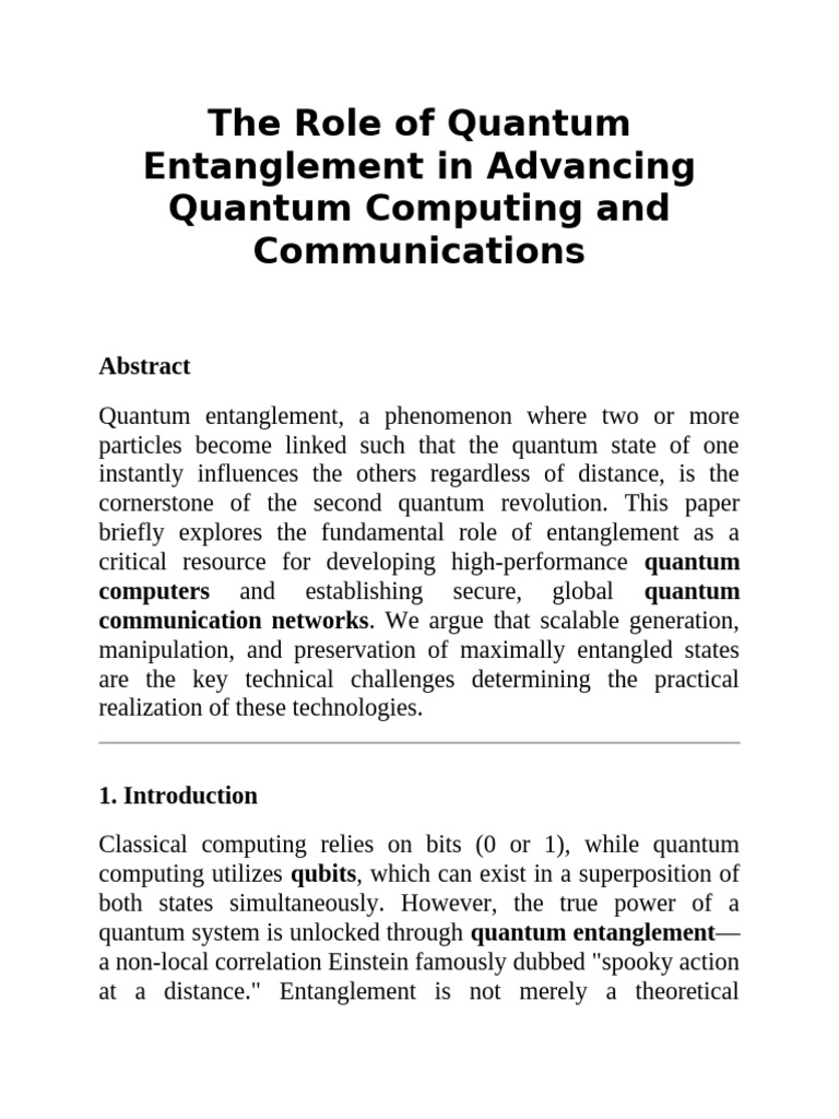 The Role of Quantum Entanglement in Advancing Quantum Computing and ...