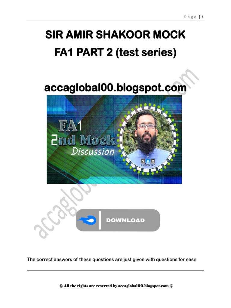Sir Amir Shakoor Mock FA1 Part 2 Test | PDF | Debits And Credits ...