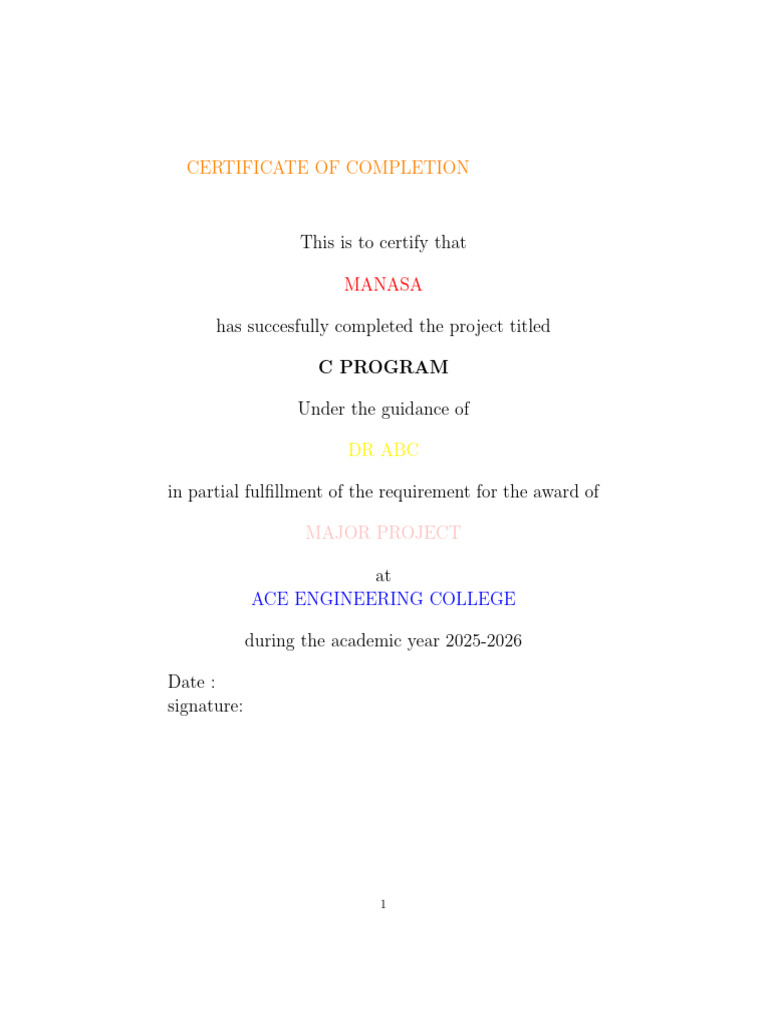 C Program Completion Certificate | PDF