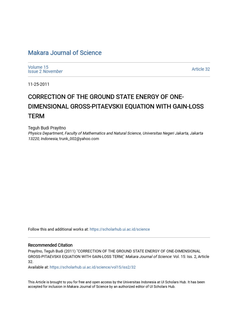 Prayitno - Correction of The Ground State Energy of One-Dimensional GPE ...