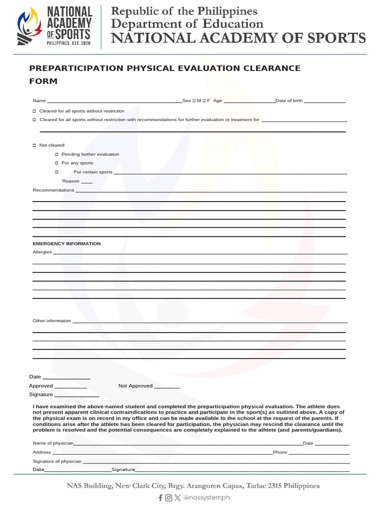 Preparticipation Physical Evaluation Clearance Form | PDF