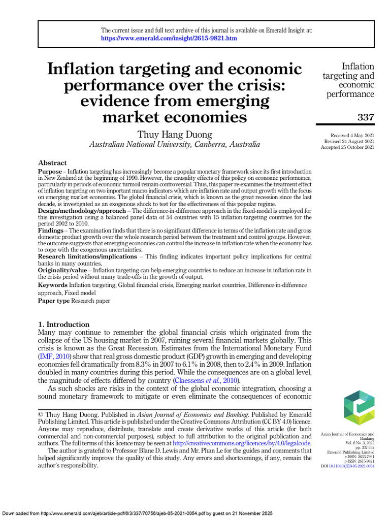 Inflation Targeting in Emerging Economies | PDF | Inflation Targeting ...