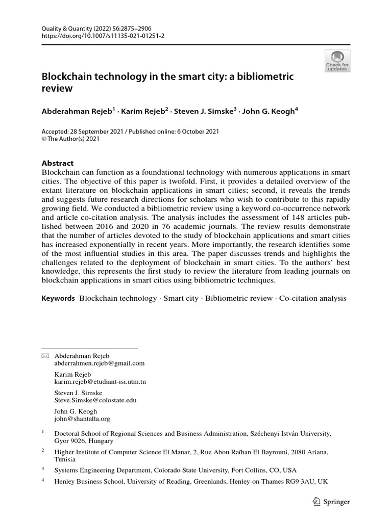 Blockchain Technology in The Smart City: A Bibliometric Review | PDF ...