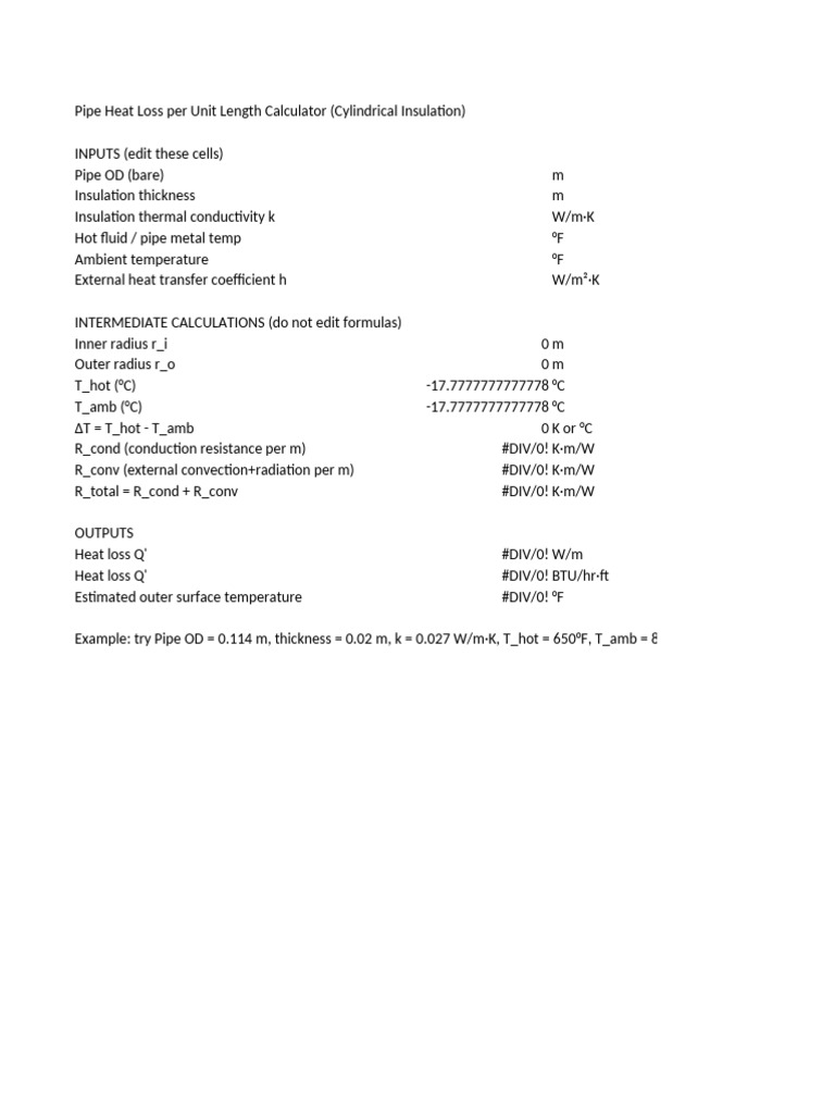 Pipe Heat Loss Calculator for Insulation | PDF
