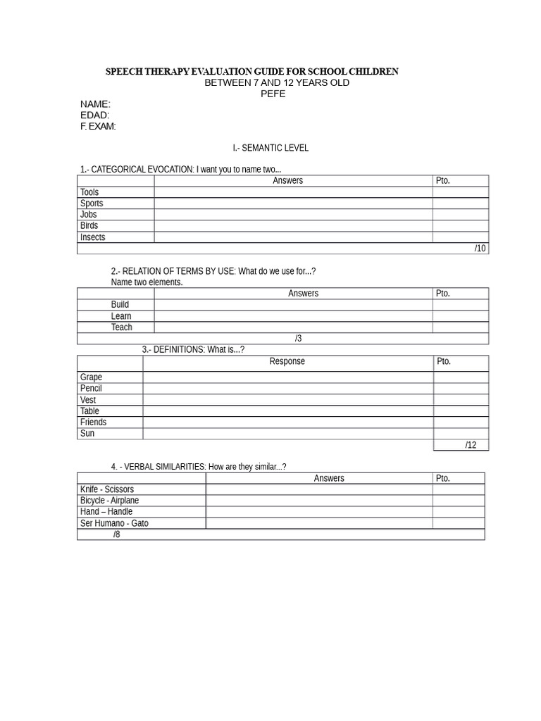 PEFE Protocol (7 to 12 Years) | PDF | Human Communication | Linguistics