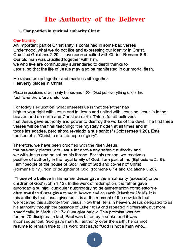 The Authority of The Believer PDF PDF Jesus Satan