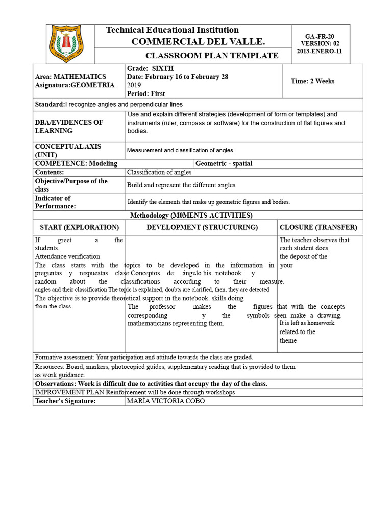 Sixth Grade Geometry Classroom Plan | PDF | Geometry | Cartesian ...