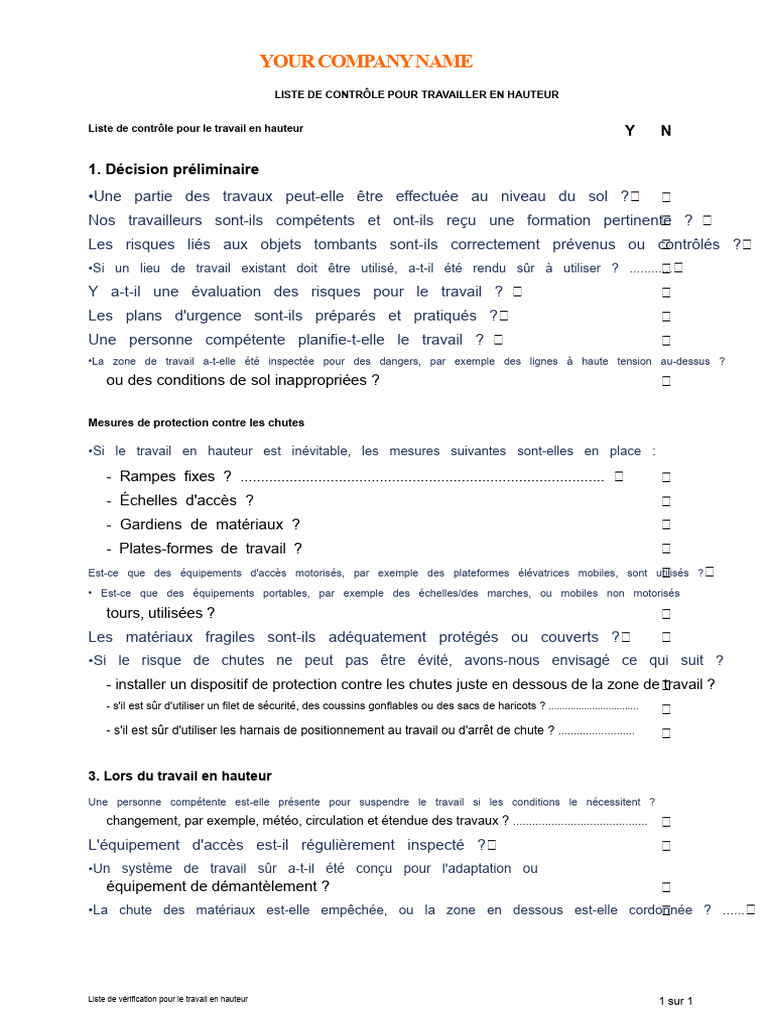 Liste de contrôle pour travail en hauteur | PDF | Sécurité