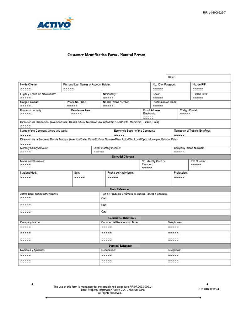 Customer Identification Form Template | PDF | Identity Document
