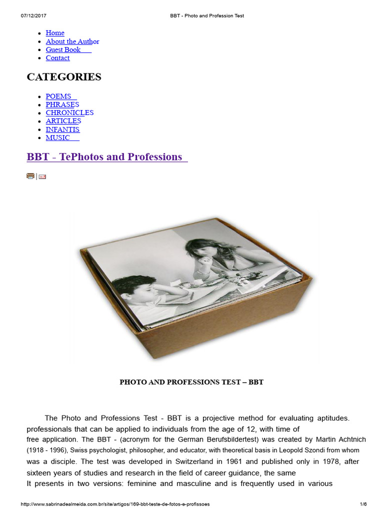 BBT Photo and Profession Test Overview | PDF | Psychology | Behavioural ...