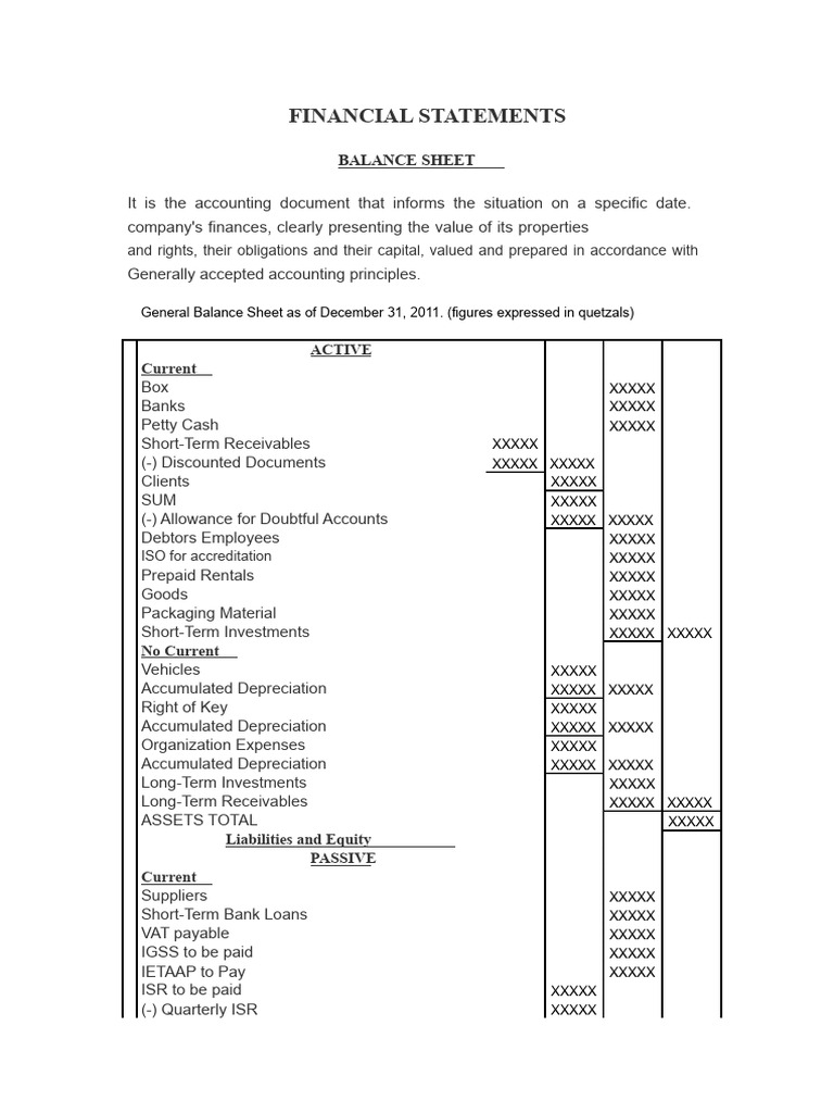 Financial Statements Overview 2011 | PDF | Balance Sheet | Equity (Finance)
