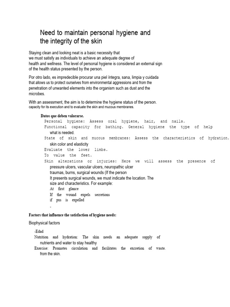 Need To Maintain Body Hygiene and Skin Integrity | PDF | Hygiene ...