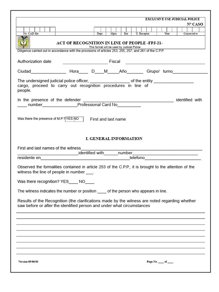 Judicial Police Line-Up Recognition Form | PDF | Witness | Misconduct