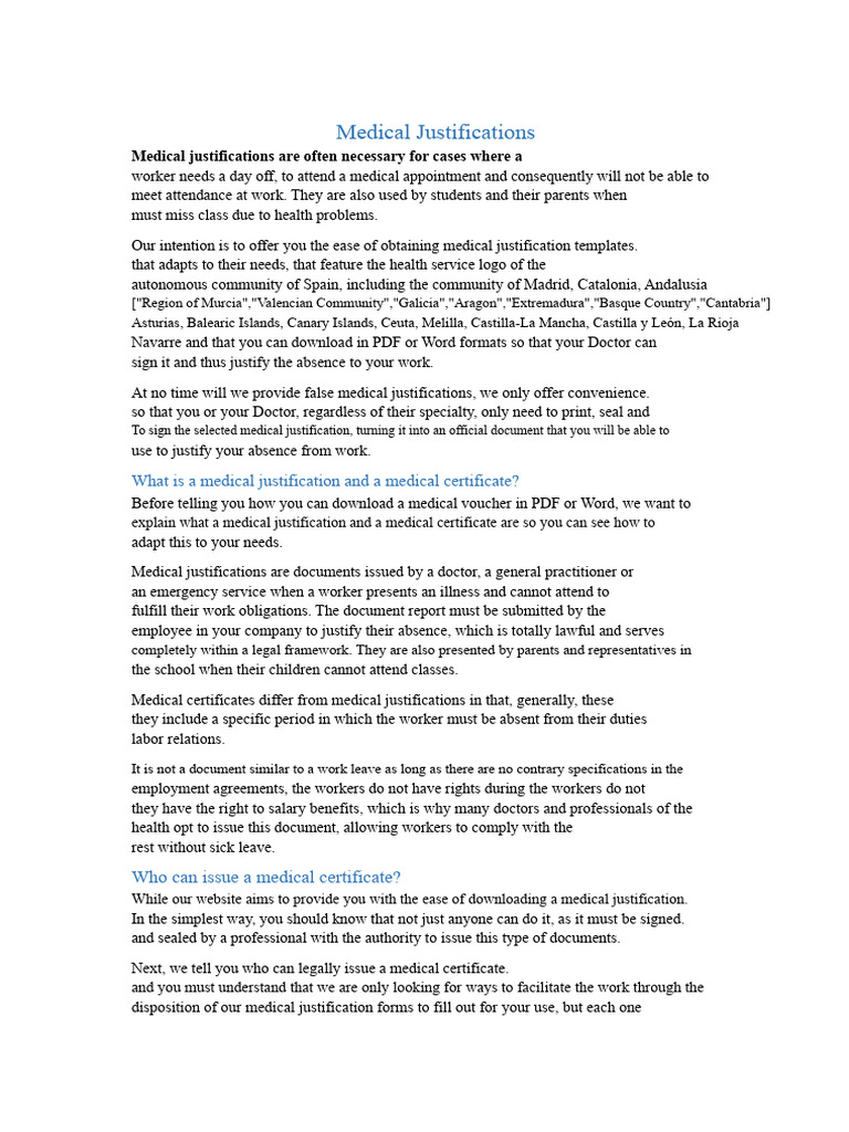 Medical Justifications | PDF | Sick Leave | Employment