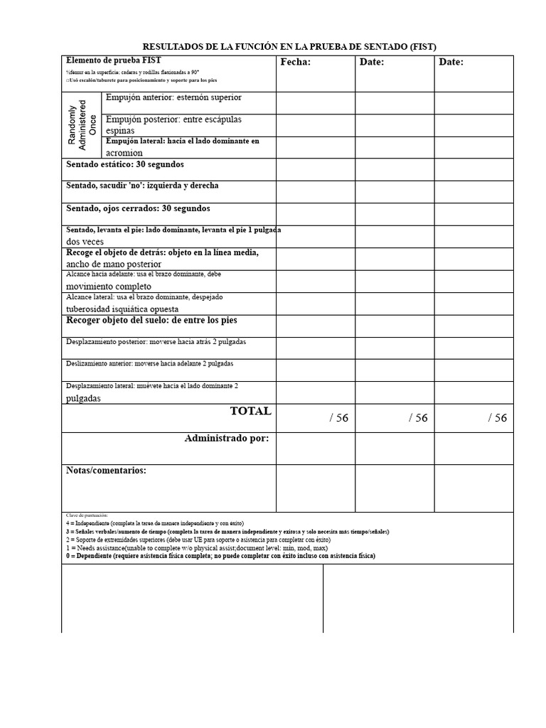 Resultados de Prueba FIST en Sentado | PDF