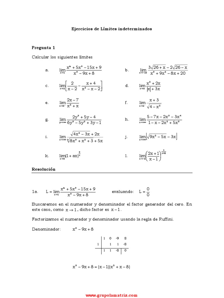 Ejercicios Limites Indeterminados | PDF | Fracción (Matemáticas) |  Factorización