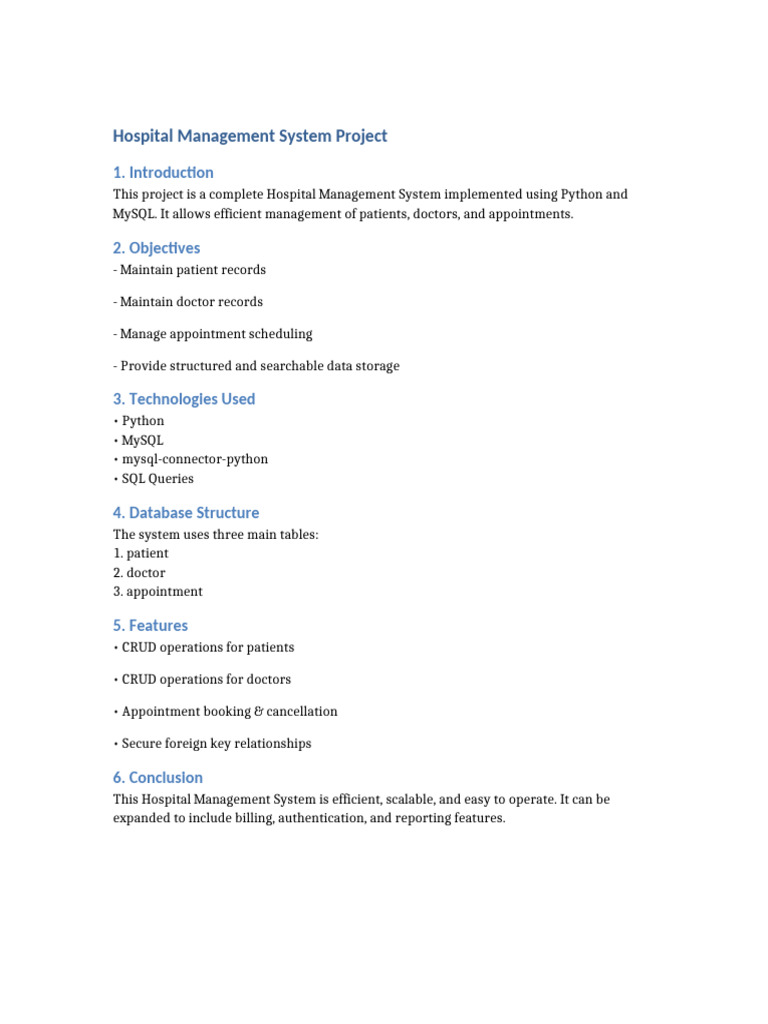 Python MySQL Hospital Management System | PDF