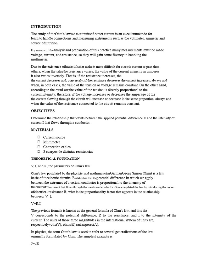 INTRODUCTION | PDF | Voltage | Electric Current