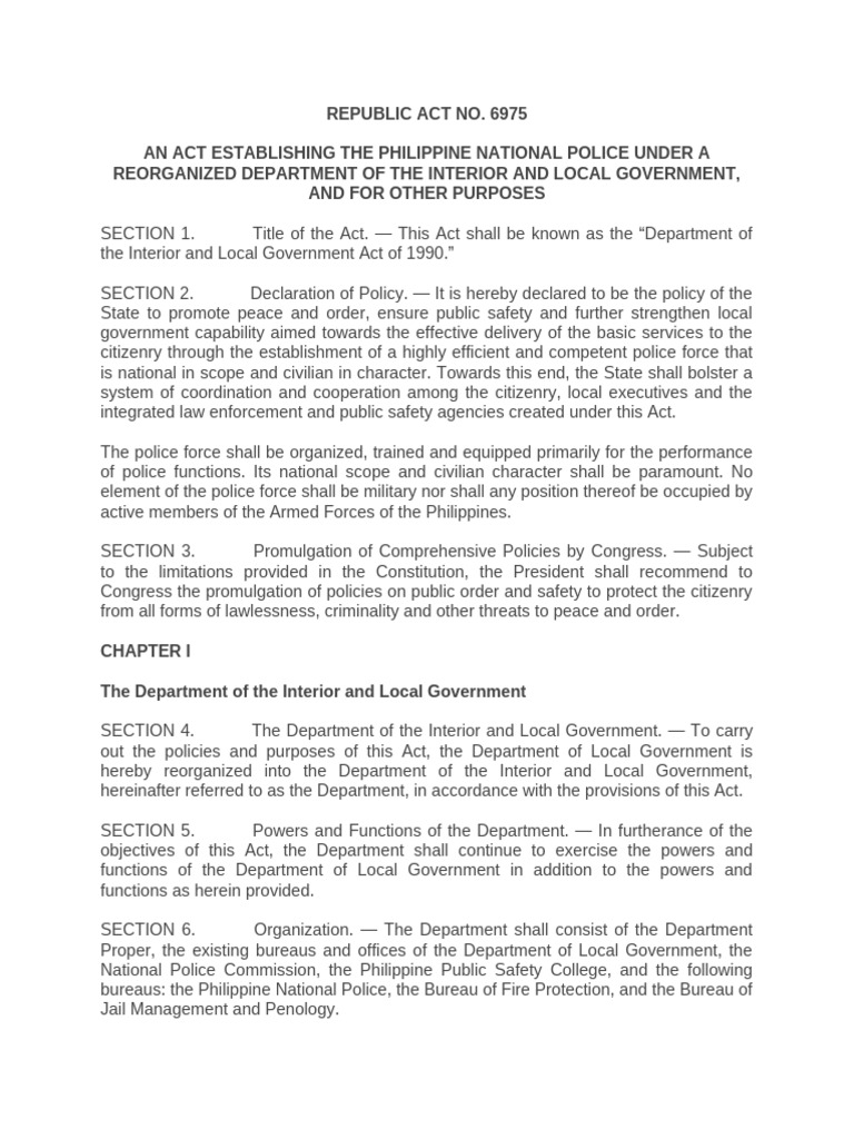 Philippine National Police Act 1990 | PDF | Inspector | Police