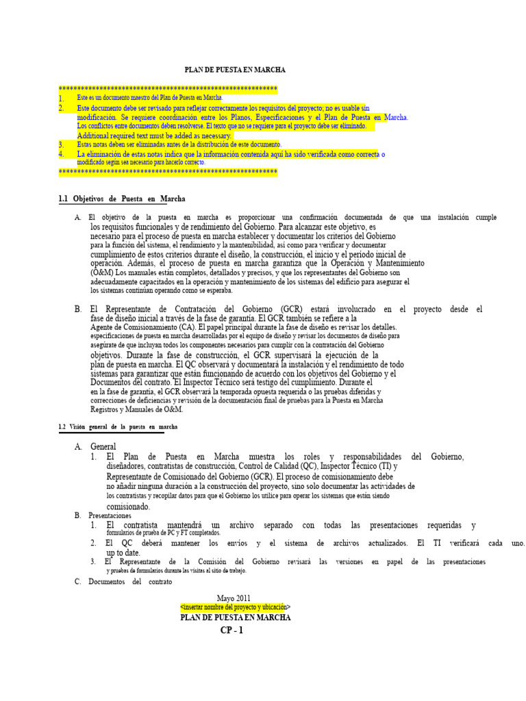 Plan de Puesta en Marcha Efectivo | PDF | Diseño | Ingeniería