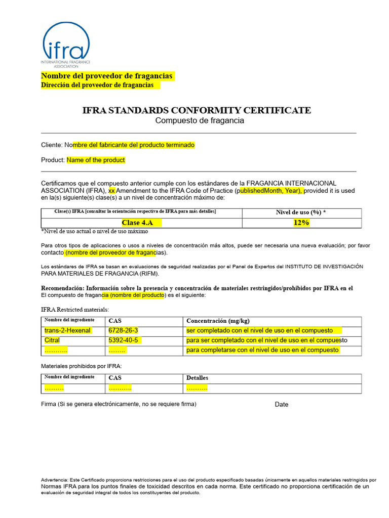Plantilla de Certificado IFRA | PDF