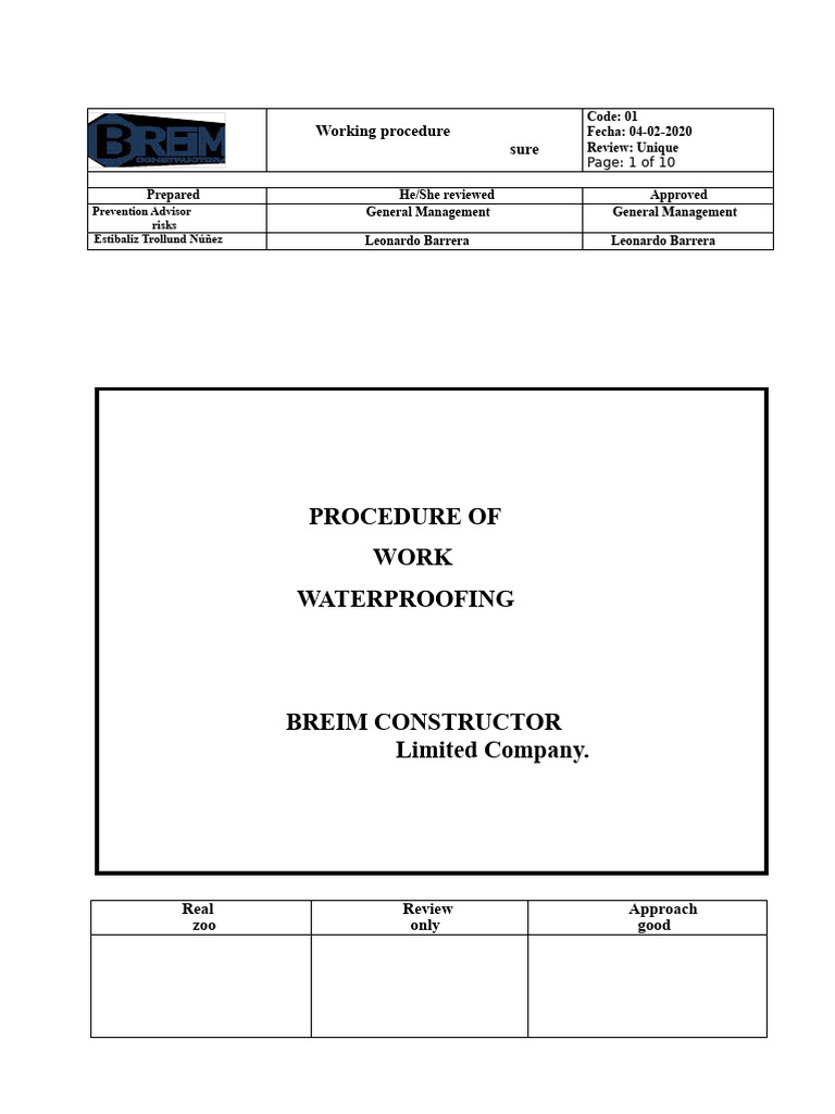 Waterproofing Work Procedure Guide | PDF | Personal Protective Equipment