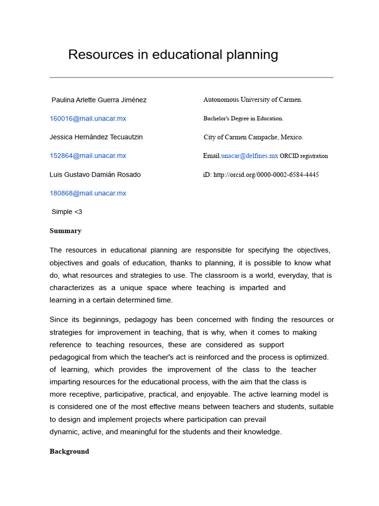 Resources in Educational Planning | PDF