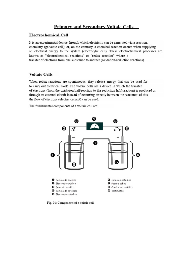 Primary vs Secondary Voltaic Cells | PDF | Electrochemistry | Anode