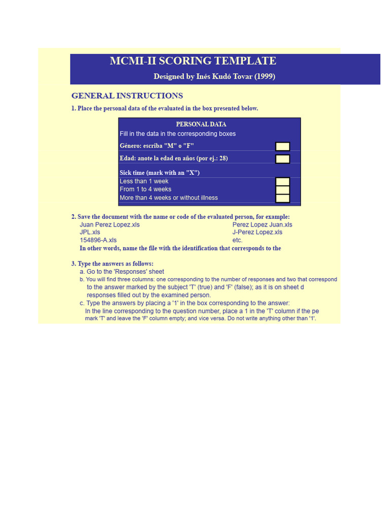 MCMI-II Scoring Template Guide | PDF | Psychology | Diseases And Disorders