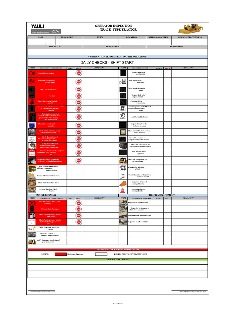 Daily Tractor Inspection Checklist | PDF | Engines | Vehicles