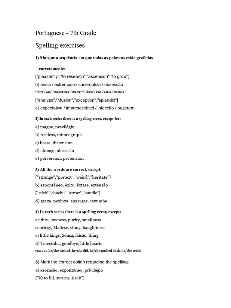 Spelling Exercises - 7th Grade and Solutions | PDF