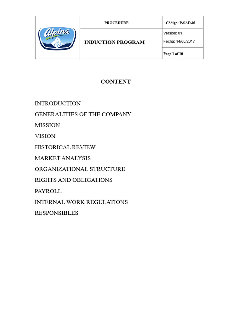 Alpina Employee Induction Program Guide | PDF | Brand | Employment