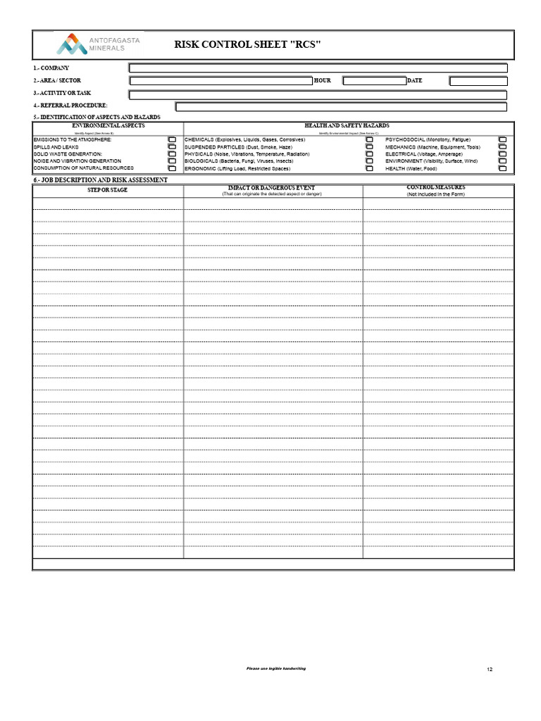17 Control Risk Sheet Form HCR | PDF | Hazards | Personal Protective ...