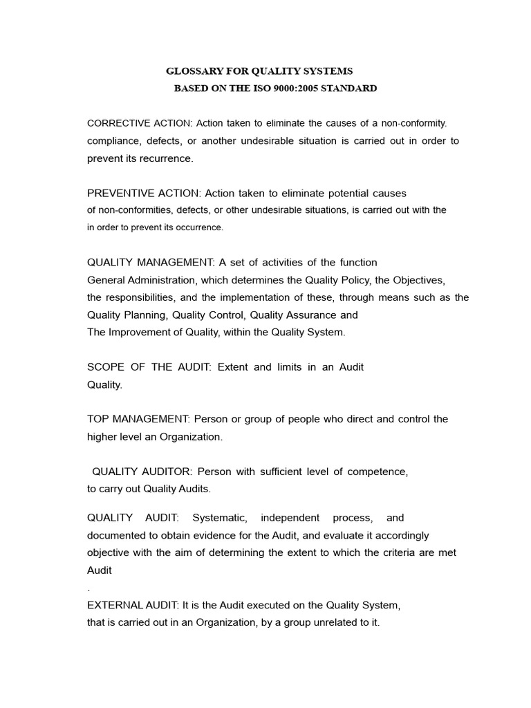 ISO 9000 Quality Systems Glossary | PDF | Audit | Quality Management System