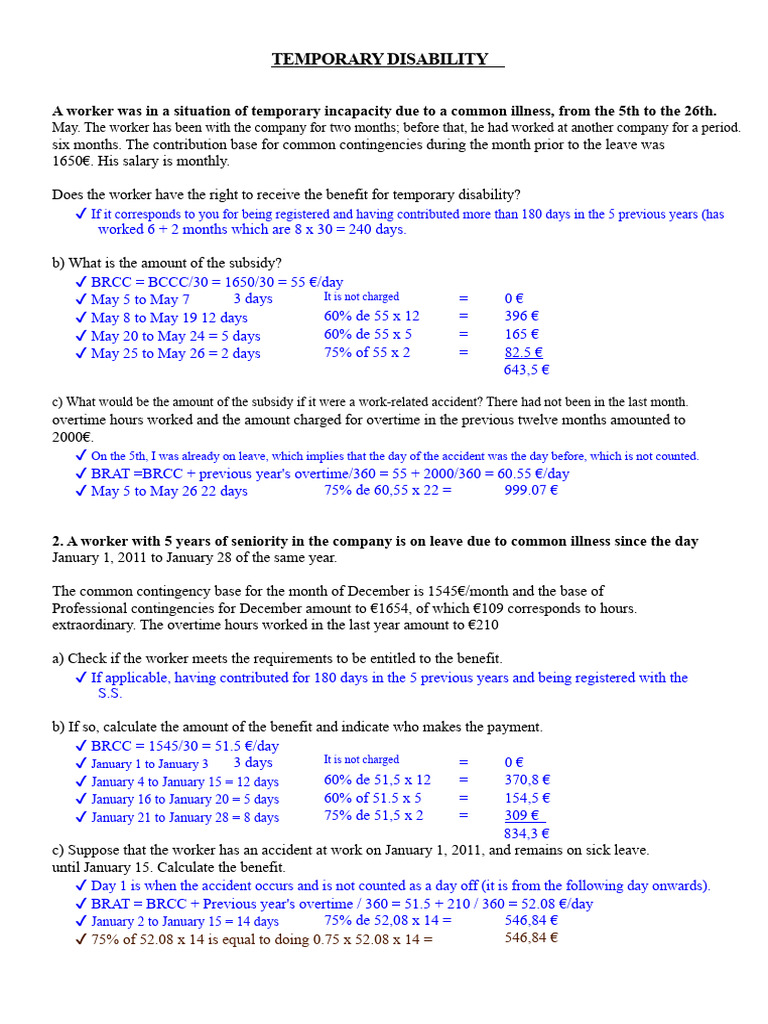 Temporary Disability Benefits Calculation | PDF | Business | Welfare
