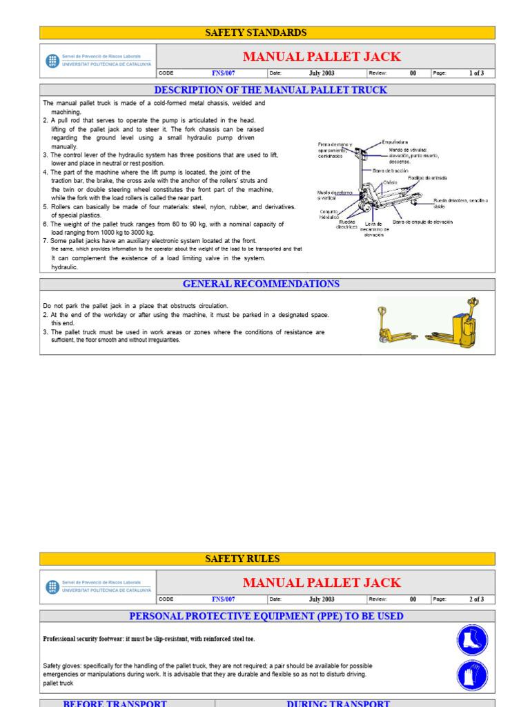 Manual Pallet Jack Safety Standards Guide | PDF | Pallet | Truck