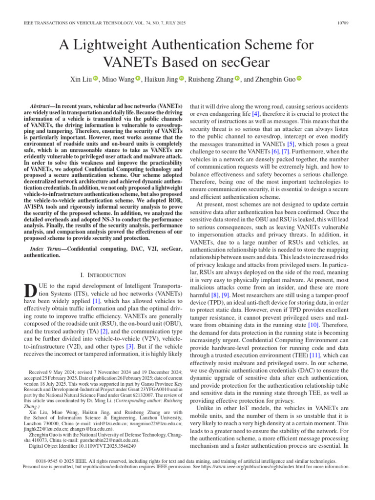 A Lightweight Authentication Scheme For VANETs Based On SecGear | PDF ...