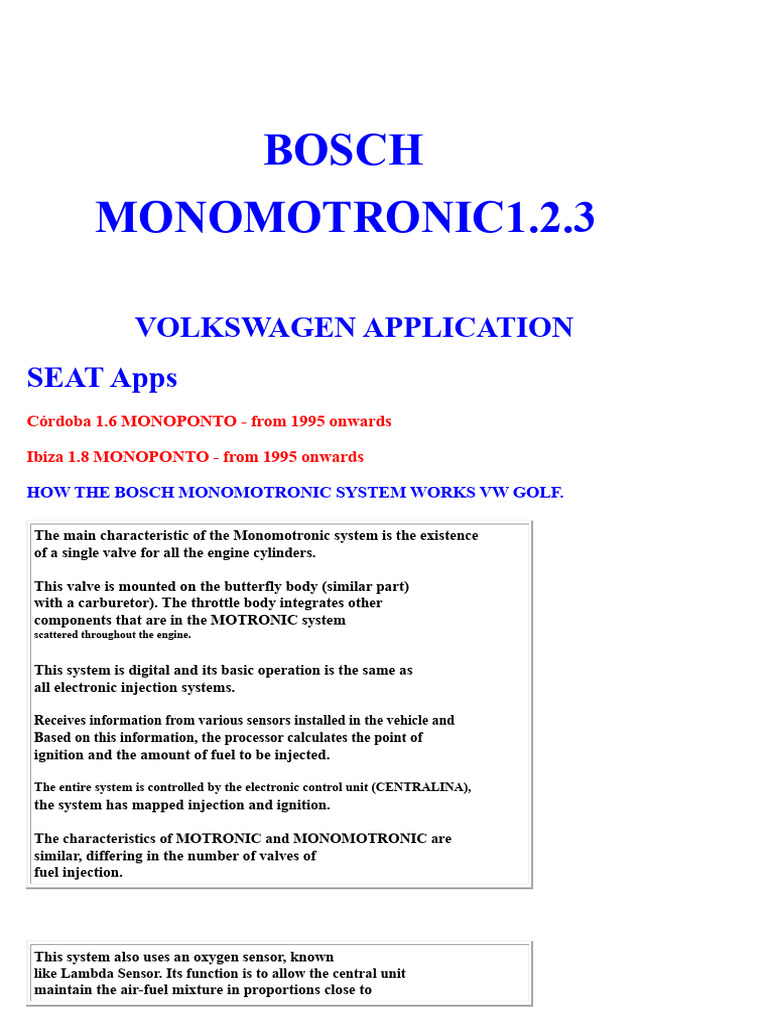 Bosch Monomotronic System Guide | PDF | Throttle | Fuel Injection