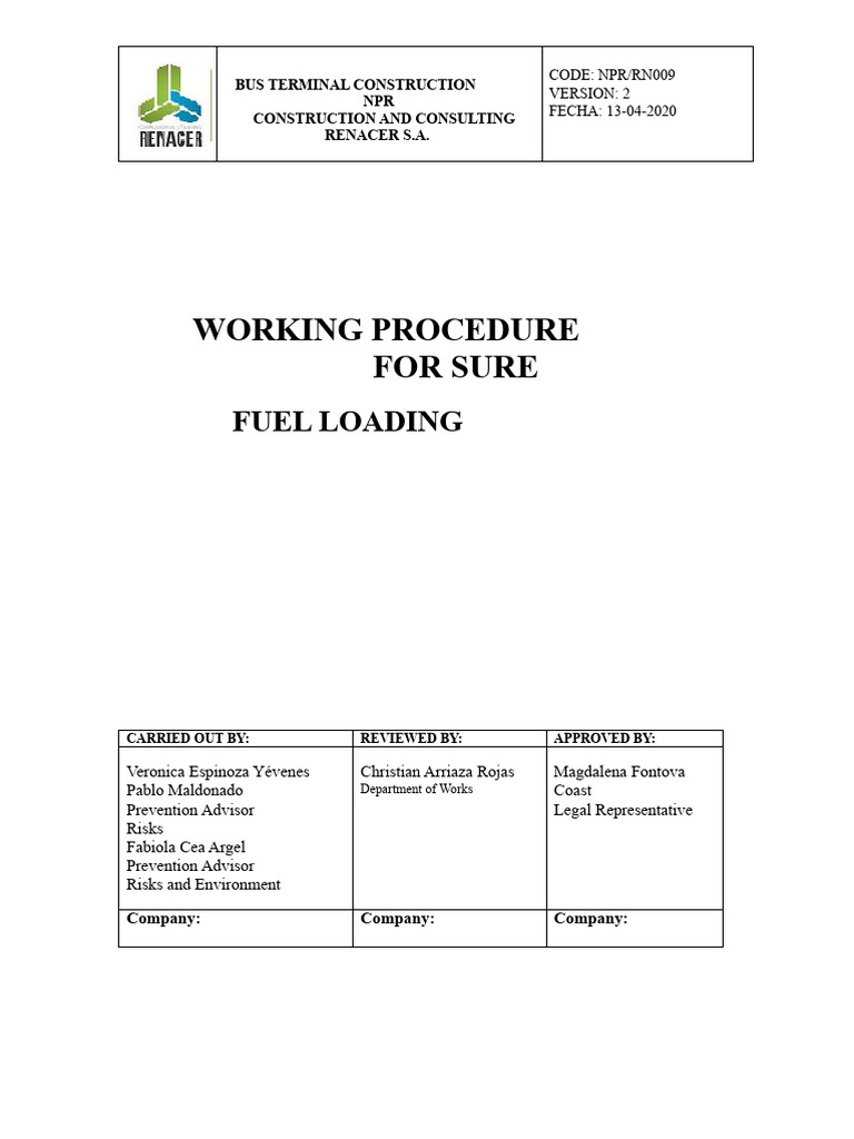 Safe Fuel Loading Procedure for Construction | PDF | Regulatory ...