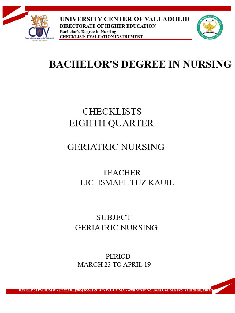 Geriatric Nursing Evaluation Checklist | PDF | Geriatrics | Nursing