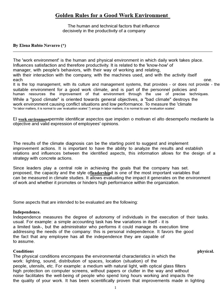 Golden Rules For A Good Work Environment | PDF | Leadership | Incentive