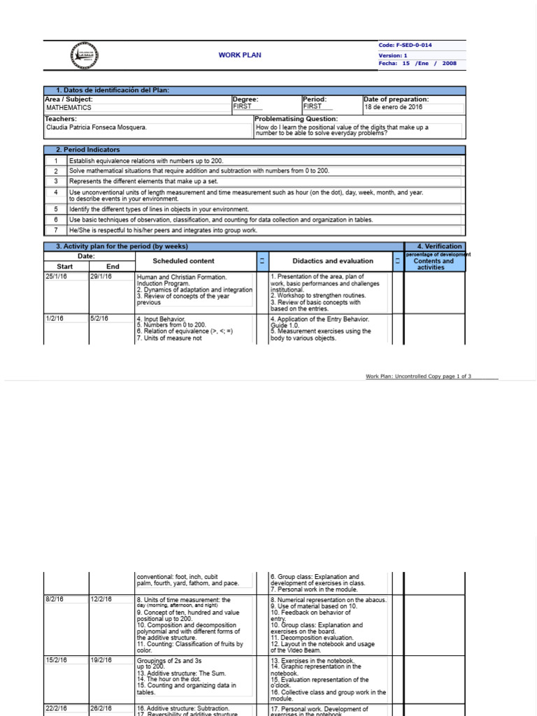 First Grade Mathematics Work Plan | PDF | Mathematics