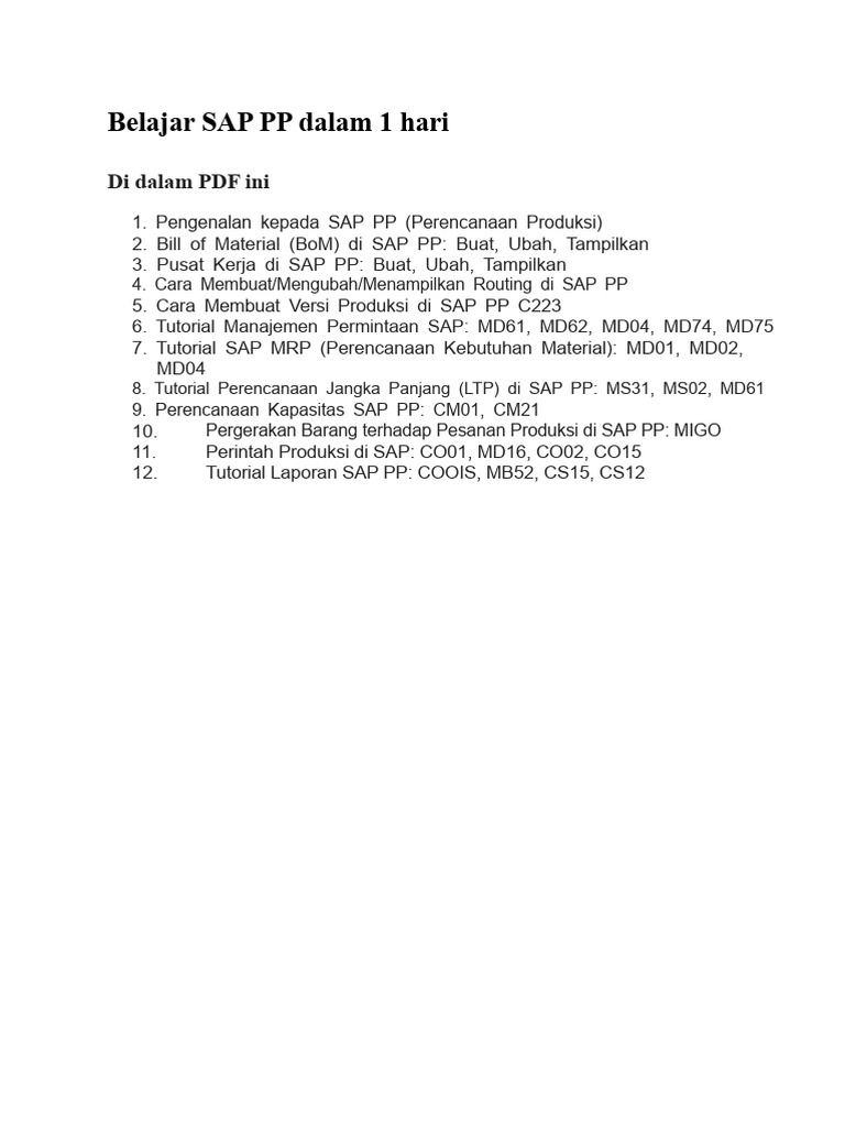 Panduan Lengkap Belajar SAP PP 1 Hari | PDF